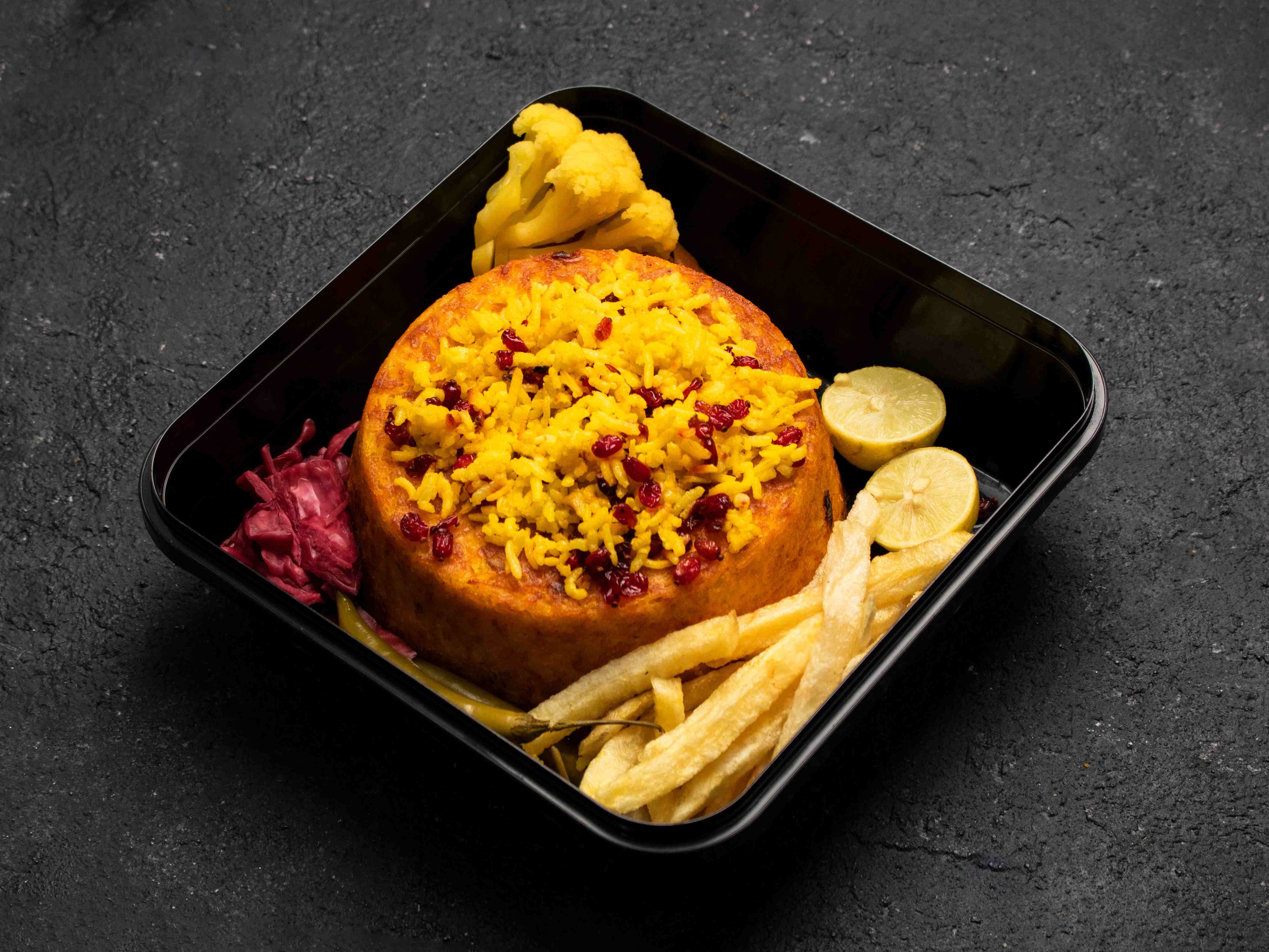 ته چین مرغ وبادمجان