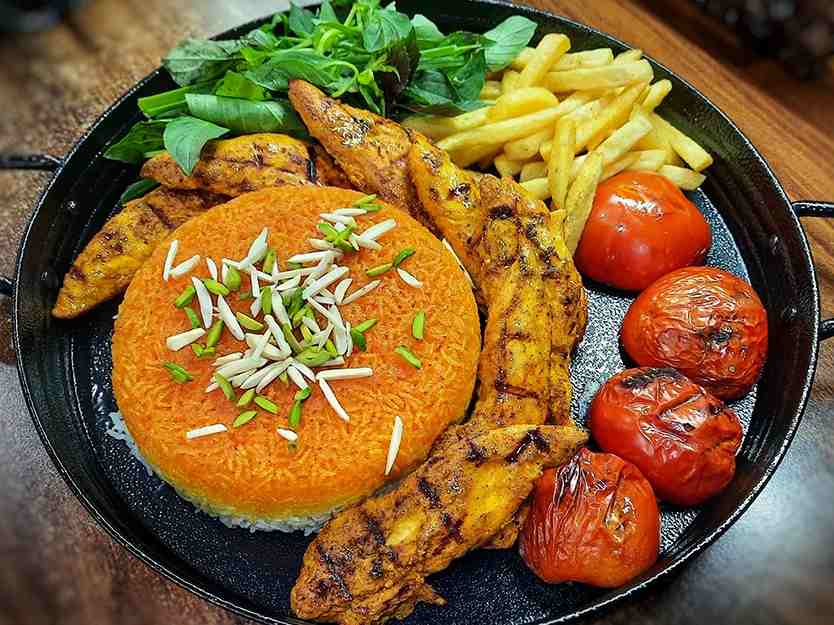 چلو جوجه زعفرانی (گریل شده)