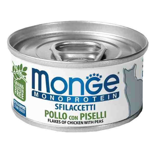 کنسرو گربه مدل Monoprotein (تکه‌های ریز و نرم گوشت)، مرغ و نخودفرنگی- هر بسته 24 عدد