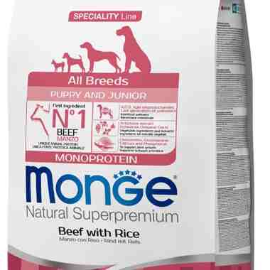 غذای خشک سگ پاپی و جونیور، مدل Monoprotein، همه نژادها ، گاو و برنج