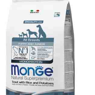 غذای خشک سگ پاپی و جونیور، مدل Monoprotein، همه نژادها ، قزل آلا و برنج و سیب زمینی