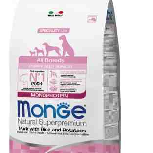 غذای خشک سگ پاپی و جونیور، مدل Monoprotein، همه نژادها، خوک و برنج و سیب زمینی