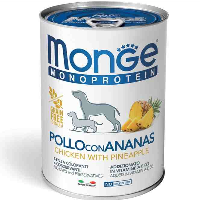 کنسرو سگ مدل Monoprotein ، مرغ و آناناس- 400 گرمی هر بسته 24 عدد