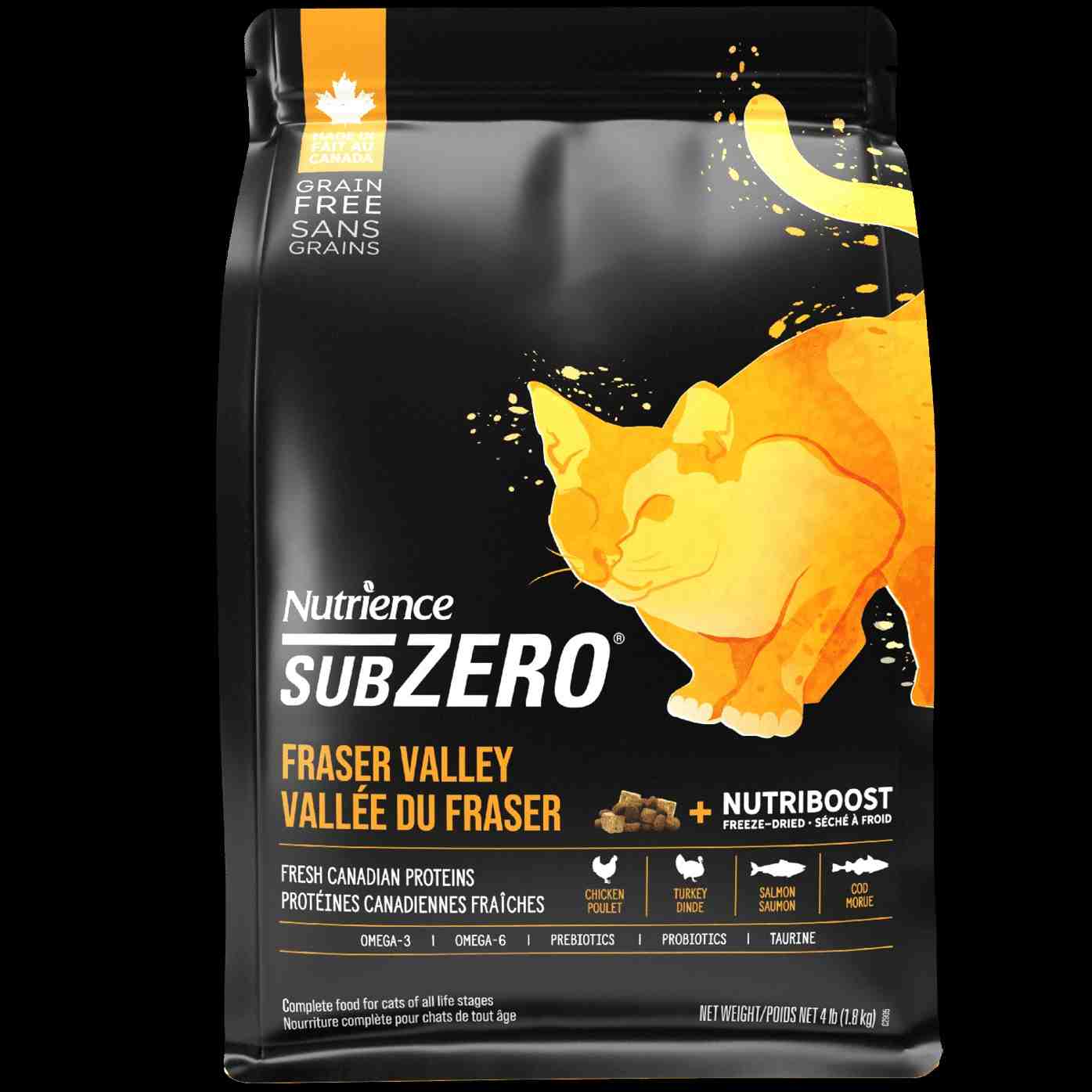 ﻏﺬای ﺧﺸﮏ گربه بالغ SUBZERO ﺳﺮی FRASER VALLEY- مرغ، بوقلمون، ماهی سالمون و ماهی کاد