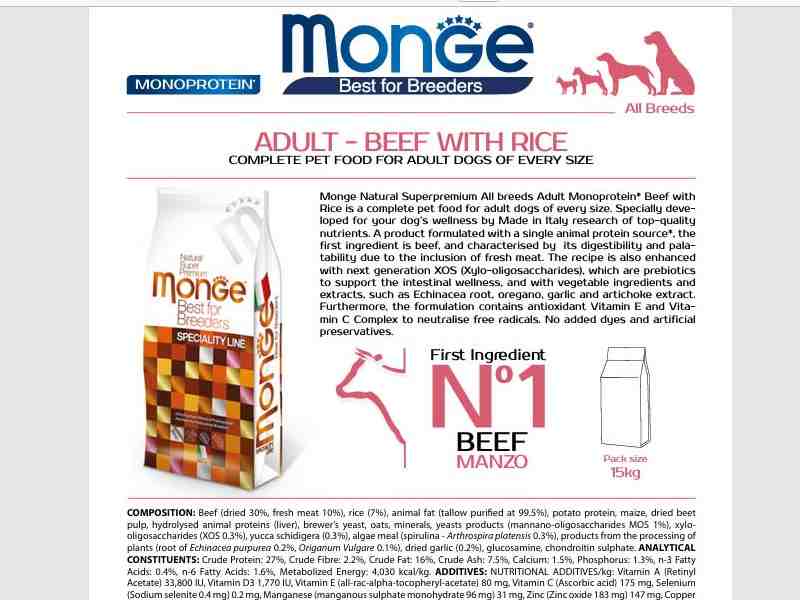 غذای خشک سگ بالغ Breeders مدل Monoprotein ، گاو و برنج- 15 کیلویی