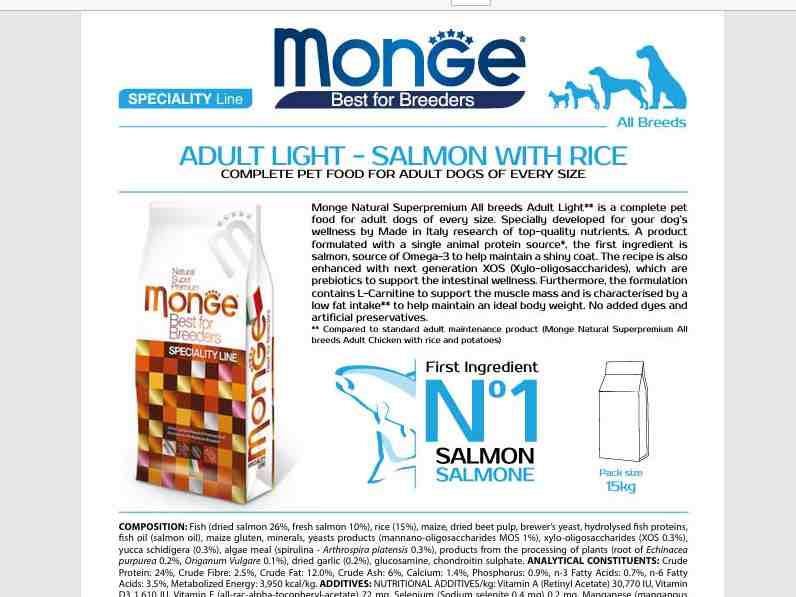 غذای خشک سگ بالغ Breeders مدل Light، سالمون و برنج - 15 کیلویی