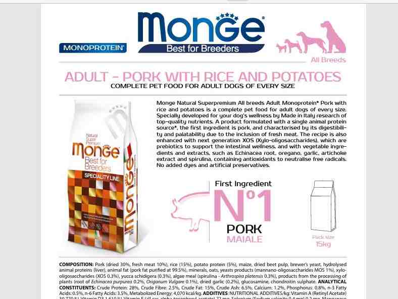 غذای خشک سگ بالغ Breeders مدل Monoprotein ، خوک و برنج و سیب زمینی - 15 کیلویی