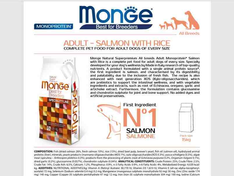 غذای خشک سگ بالغ Breeders مدل Monoprotein ، سالمون و برنج - 15 کیلویی