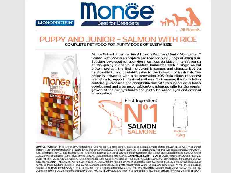 غذای خشک سگ پاپی و جونیور Breeders مدل Monoprotein ، ماهی سالمون و برنج - 15 کیلویی