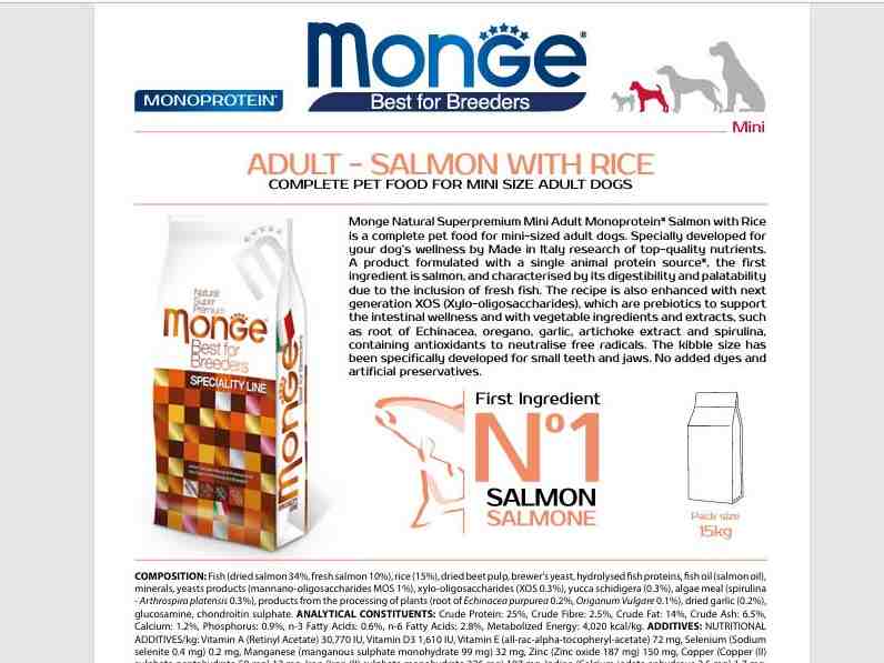 غذای خشک سگ بالغ نژاد کوچک Breeders مدل Monoprotein ، سالمون و برنج - 15 کیلویی
