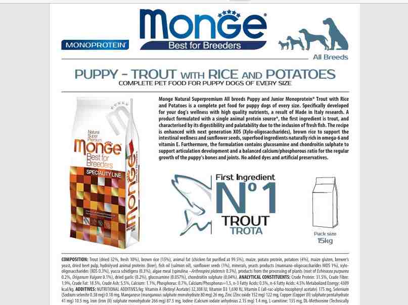 غذای خشک سگ پاپی و جونیور Breeders مدل Monoprotein ، قزل آلا و برنج و سیب زمینی - 15 کیلویی