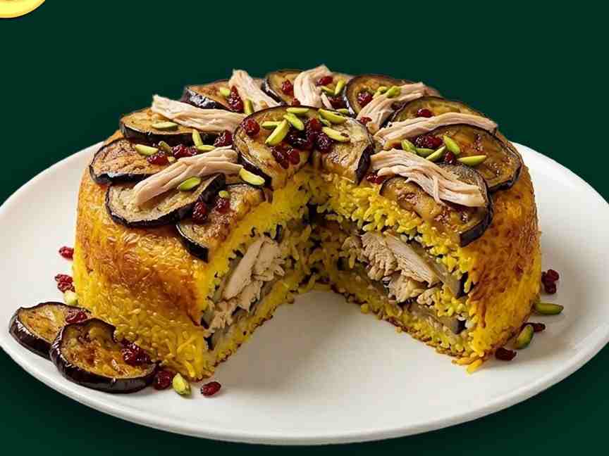 ته چین مرغ و بادمجان