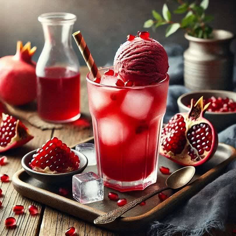 آب انار با بستنی میوه های ترش