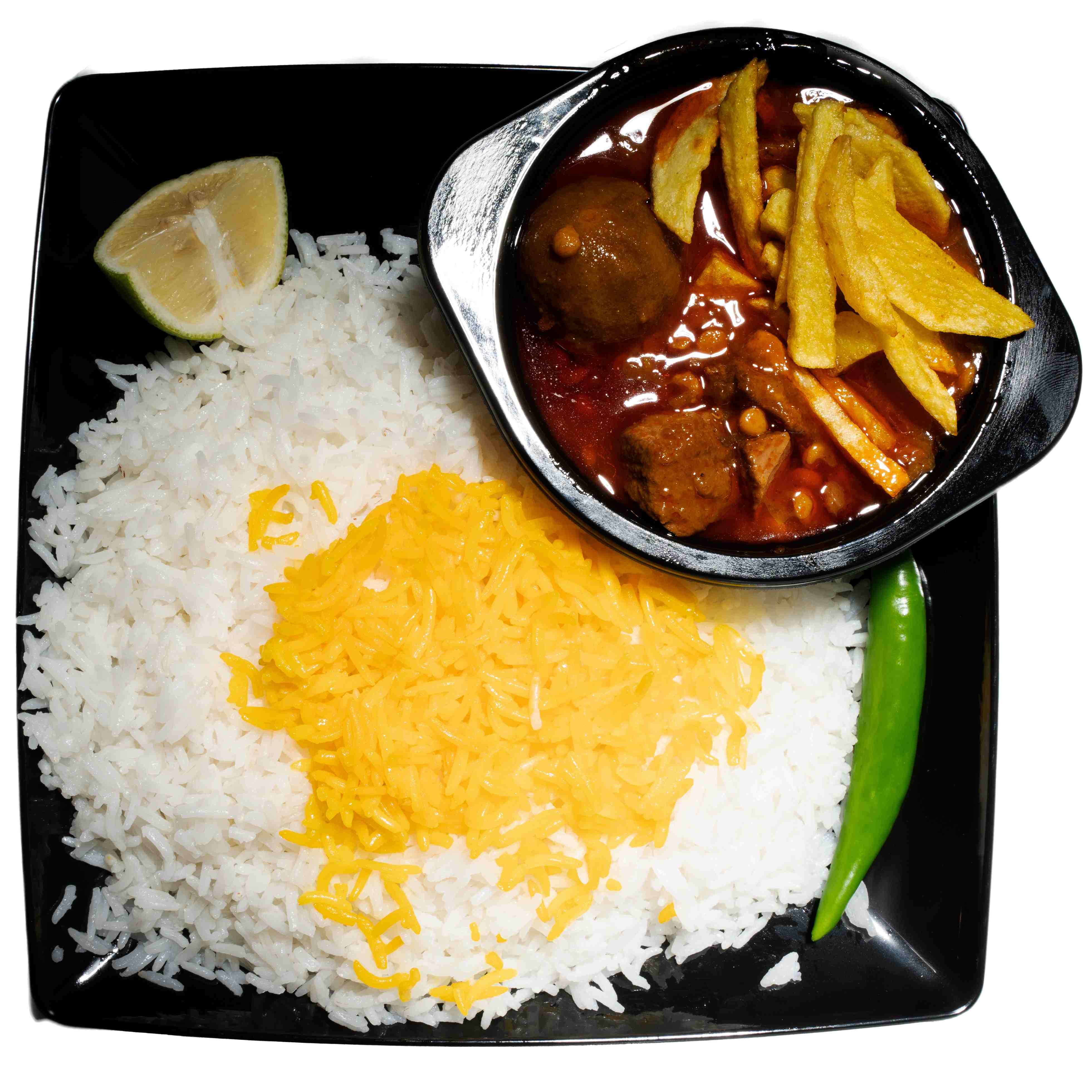 چلو خورشت قیمه سیب زمینی
