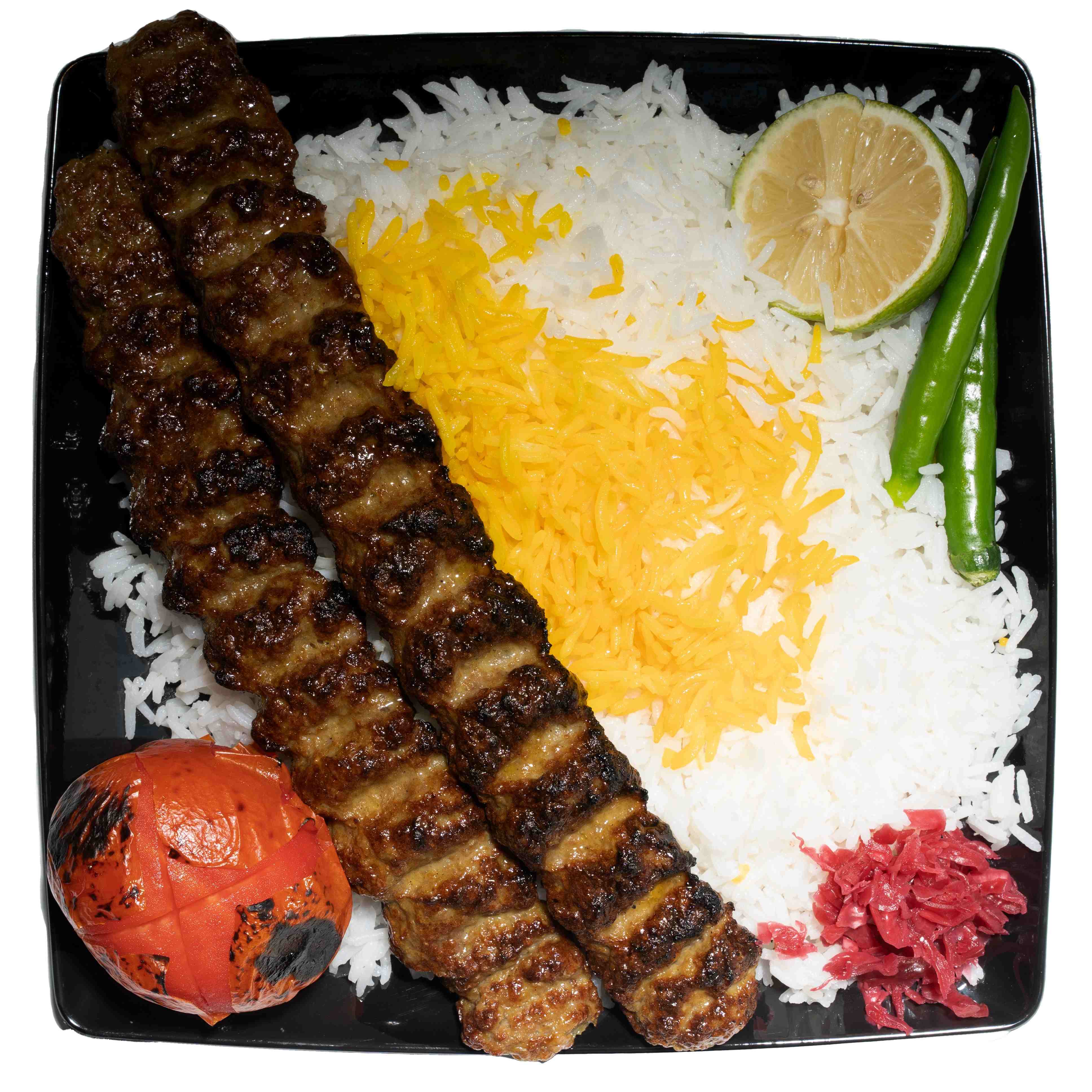 چلو کباب کوبیده زعفرانی