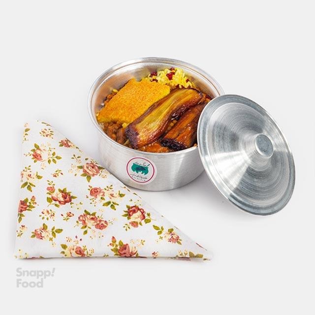 چلو خورشت قیمه بادمجان در دیگ دلبر