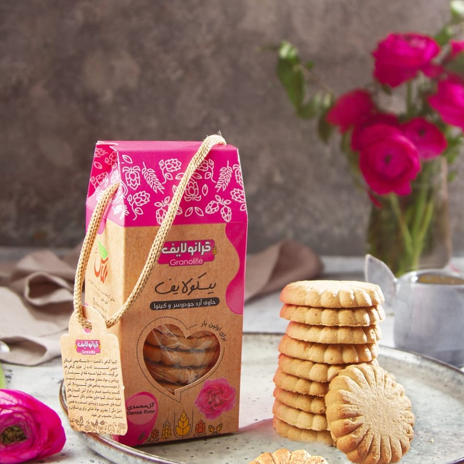 بیسکوئیت  گل محمدی وگان 200گرم(جعبه)