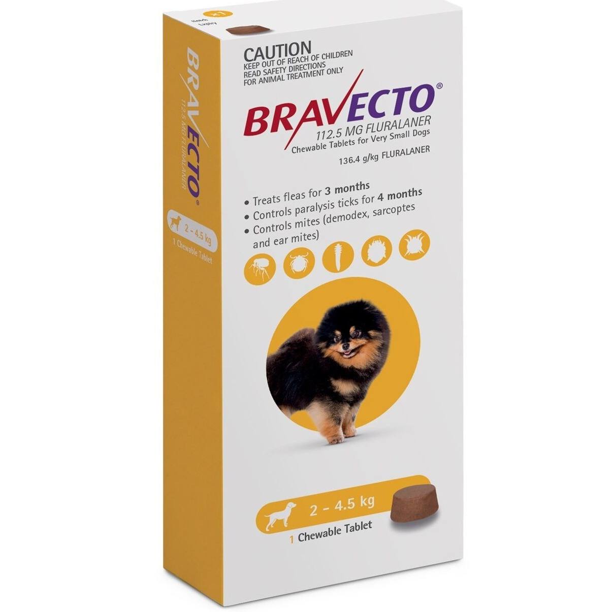 BRAVecto Yellow دوز112/5mg براي وزن 2 تا 4.5 کيلو
