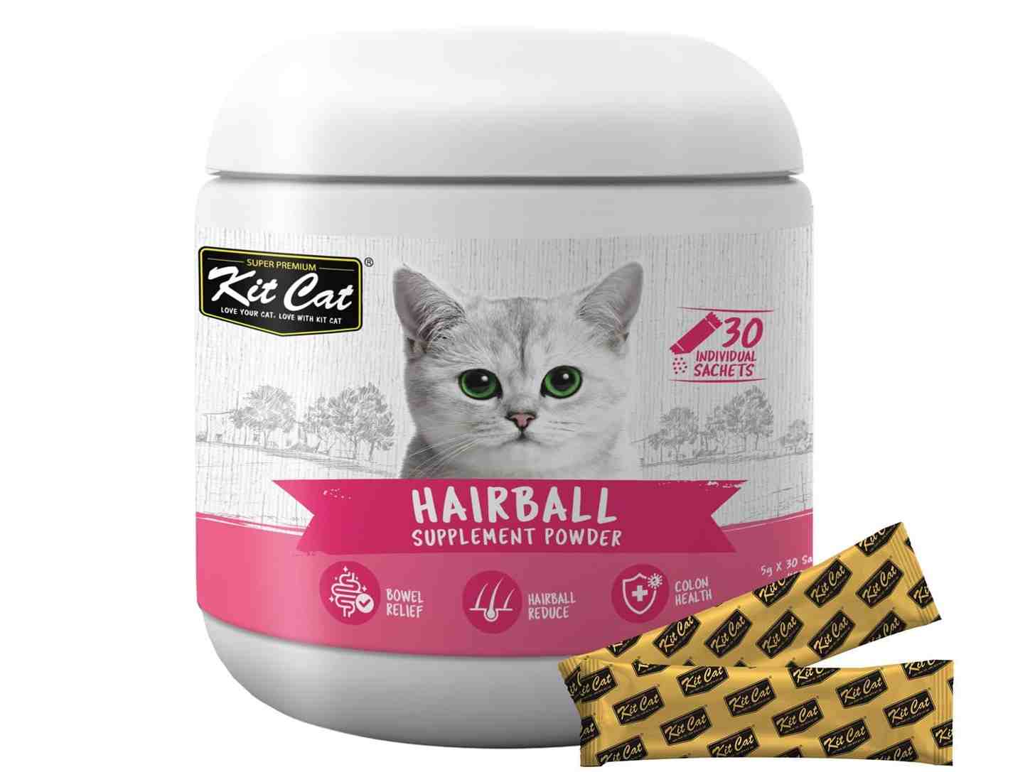 پودر مکمل مدل Hairball برند کیت کت حاوی 30 ساشه 5 گرمی