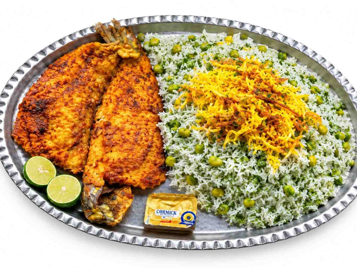 باقالی پلو با ماهی قزل الا