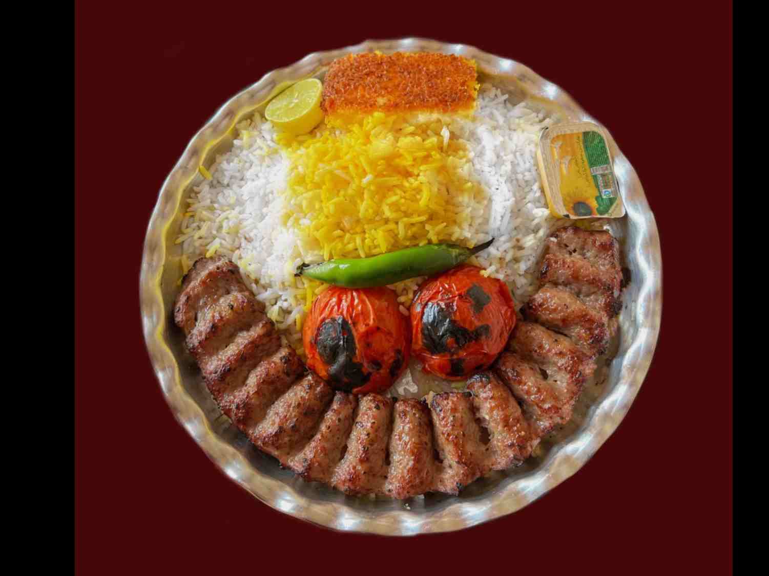 چلو کباب کوبیده تک سیخ